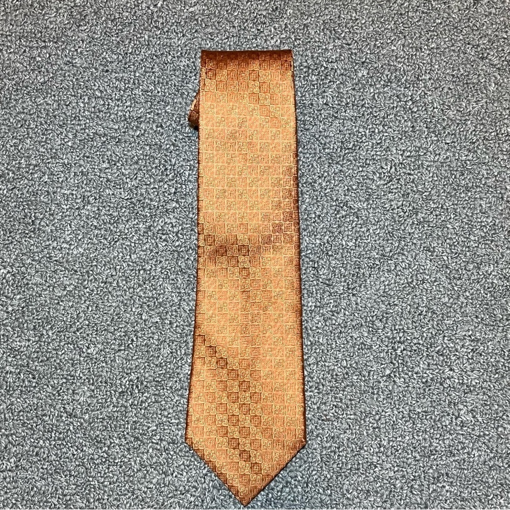 Nicole Miller 100% Silk Neck Tie Mini Checkered Orange New Without Tags